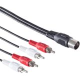 5-pin DIN (m) - 2x Stereo Tulp (m) Kabel - 1,5 meter - Zwart