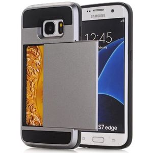 Galaxy S7 Edge Slide Armor Hoesje Met Pashouder - Zilver