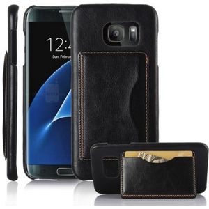 Galaxy S7 Edge Leren Back Cover Hoesje Met Pasjesvakje - Donkerbruin