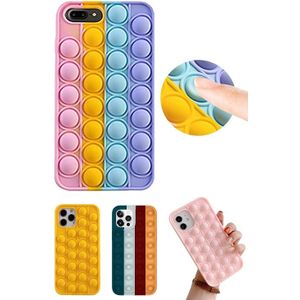 iPhone 7 Plus / 8 Plus Pop It Fidget Toy Hoesje Soft TPU - Regenboog Blauw/Wit/Rood