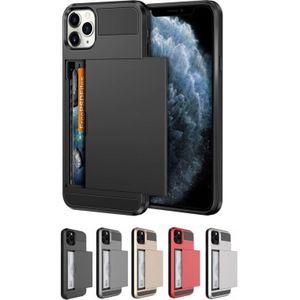 iPhone 11 Pro Max Slide Armor Hoesje Met Pashouder - Grijs (Gunmetal Grey)