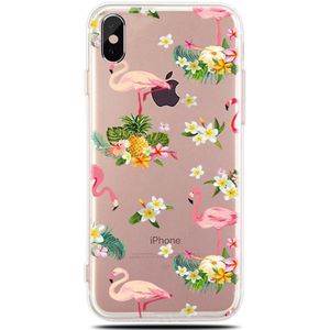 iPhone X / Xs Soft TPU Hoesje Flamingo Bloemen Print