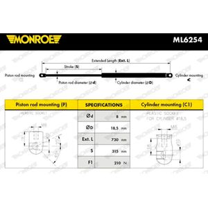 Gasveer, motorkap MONROE MaxLift MONROE ML6254