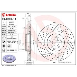 Remschijf BREMBO 09D33911 achter, geventileerd, sleuf, sterk gecarboniseerd, 1 Stuk