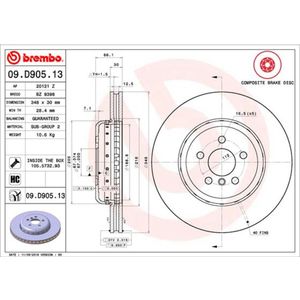 Remschijf BREMBO 09D90513 voorkant, geventileerd, sterk gecarboniseerd, 1 Stuk