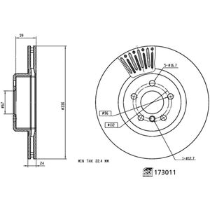 Remschijf FEBI BILSTEIN 173011 voorkant, geventileerd, sterk gecarboniseerd, 1 Stuk