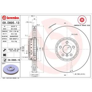 Remschijf BREMBO 09D89513 voorkant, geventileerd, sterk gecarboniseerd, 1 Stuk