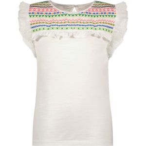 Meisjes t-shirt fancy mesh - Groen embroidery