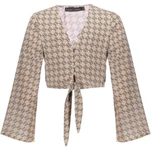 Meisjes blouse - Milou - Zwart / abrikoos print