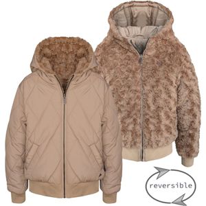 Meisjes winterjas fur met capuchon - Bye - Beige zand