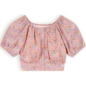 Meisjes blouse cropped met puffy mouw - Tomas - Zand blush