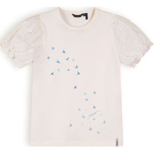 Meisjes t-shirt met puffy mouw - Kantal - Pearled ivoor wit