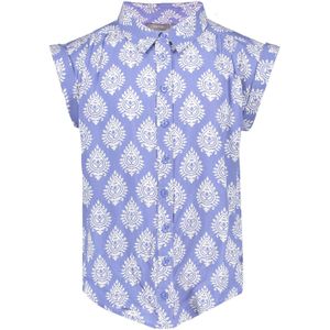Meisjes blouse print - blauw/off wit