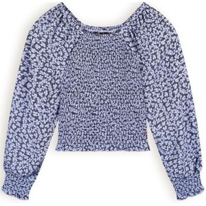 Meisjes blouse smocked denim - Tessa - Satijn blauw