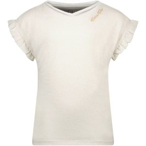 Meisjes t-shirt metallic jersey met ruffel - Off wit