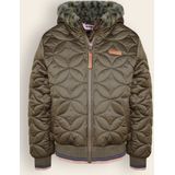 Meisjes winterjas bomber met capuchon AOP - Bestie - Army groen