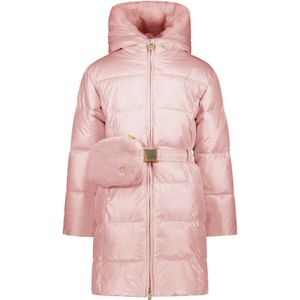 Meisjes winterjas met riem en furry tas - Birdo - Cotton candy