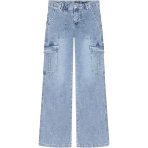 Meisjes jeans broek cargo wide fit - Licht blauw denim