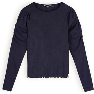 Meisjes t-shirt fijne rib - Kiss - Navy blauw