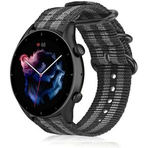 Strap-it Amazfit GTR 3 (Pro) nylon gesp band (zwart/grijs)