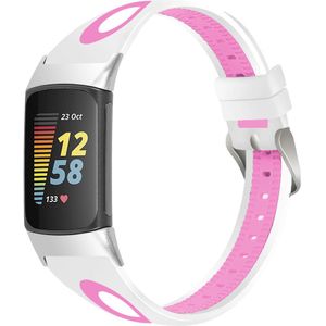 Strap-it Fitbit Charge 6 sport band met gesp (wit/roze)
