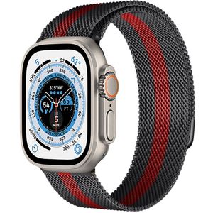 Strap-it Apple Watch Ultra Milanese band (zwart/rood)