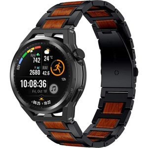 Strap-it Huawei Watch GT Runner houten/stalen band (zwart)