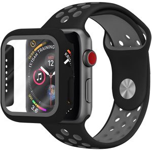 Strap-it Apple Watch sport band + TPU case (zwart/grijs)