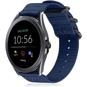 Strap-it Fossil Gen 5e - 44mm nylon gesp band (blauw)