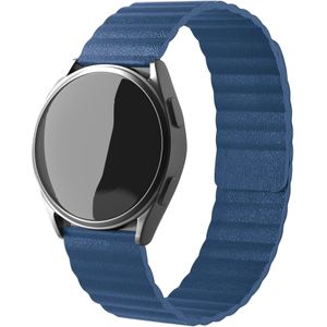 Strap-it Samsung Galaxy Watch 4 Classic 46mm leren loop bandje (donkerblauw)