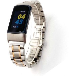 Strap-it Fitbit Charge 6 metalen schakel band (zilver/rosé goud)