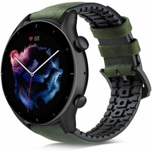 Strap-it Amazfit GTR 3 (Pro) siliconen / leren bandje (zwart/groen)