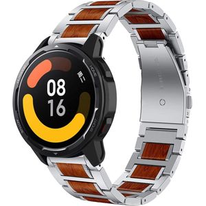 Strap-it Xiaomi Watch S1 houten/stalen band (zilver)