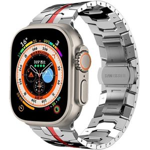 Strap-it Apple Watch steel iron band (zilver/rood)