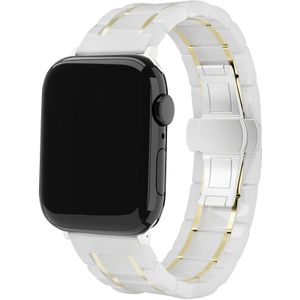Strap-it Apple Watch keramiek stalen band (wit/goud)