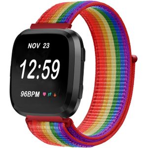 Strap-it Fitbit Versa nylon bandje (regenboog)