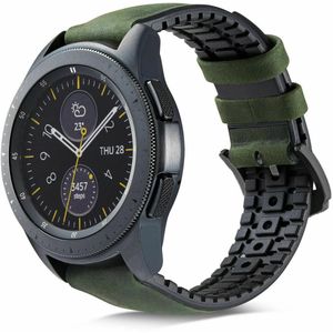 Strap-it Samsung Galaxy Watch siliconen / leren bandje 42mm (zwart/groen)