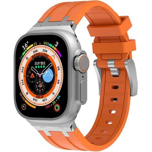 Strap-it Apple Watch luxe liquid silicone band (oranje met zilver)
