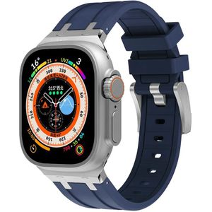 Strap-it Apple Watch luxe liquid silicone band (blauw met zilver)