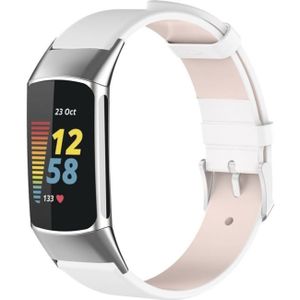 Strap-it Fitbit Charge 5 leren bandje (wit)