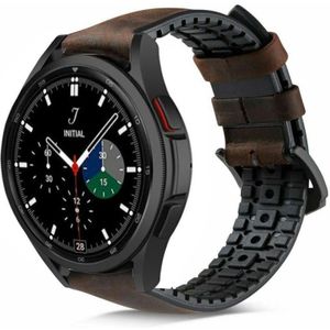Strap-it Samsung Galaxy Watch 4 Classic 46mm siliconen / leren bandje (bruin)