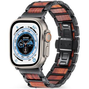 Strap-it Apple Watch Ultra stalen/houten bandje (zwart/bruin)
