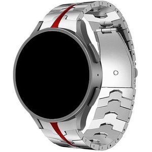 Strap-it Samsung Galaxy Watch 4 44mm steel iron band (zilver/rood)
