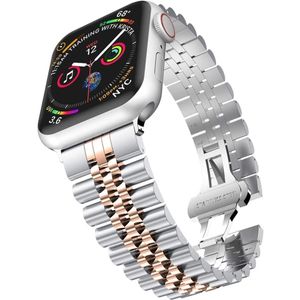Strap-it Apple Watch Ultra Jubilee stalen band (zilver/rosé goud)