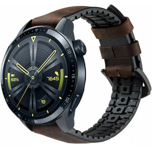 Strap-it Huawei Watch GT 3 46mm siliconen / leren bandje (zwart/bruin)