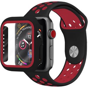 Strap-it Apple Watch sport band + TPU case (zwart/rood)