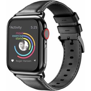 Strap-it Apple Watch 8 leren bandje (zwart)