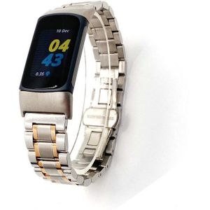 Strap-it Fitbit Charge 5 metalen schakel band (zilver/rosé goud)