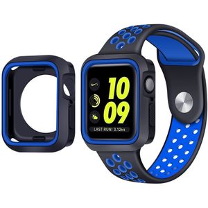 Strap-it Apple Watch 7 sport band + TPU case (zwart/blauw)
