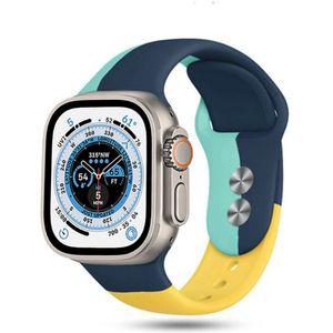 Strap-it Apple Watch Ultra triple sport band (donkerblauw-aqua-geel)